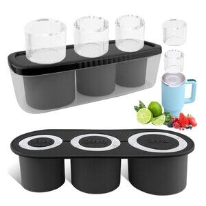 Fu Store Ice Cube Tray for 30-40 oz Tumbler Cup 3pc Silicone Molds with Lid & Bi